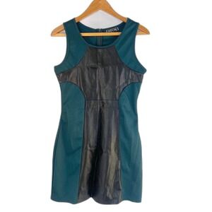 Whats Hot Bodycon Sheath Faux Leather Accent Dress Sexy Edgy Punk Size Small